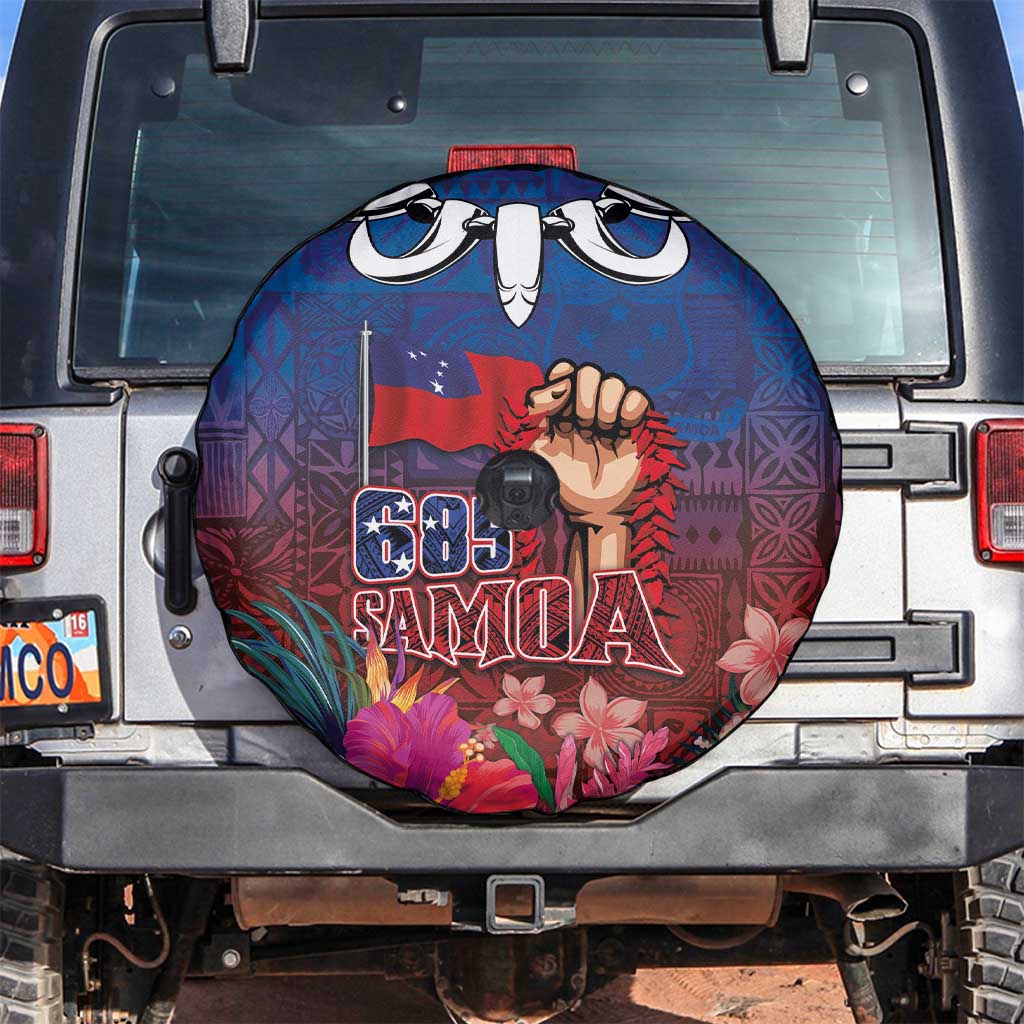 Proud of Samoa Spare Tire Cover Ula Nifo with Samoa 685 and Hibiscus Tapa Tribal Pattern