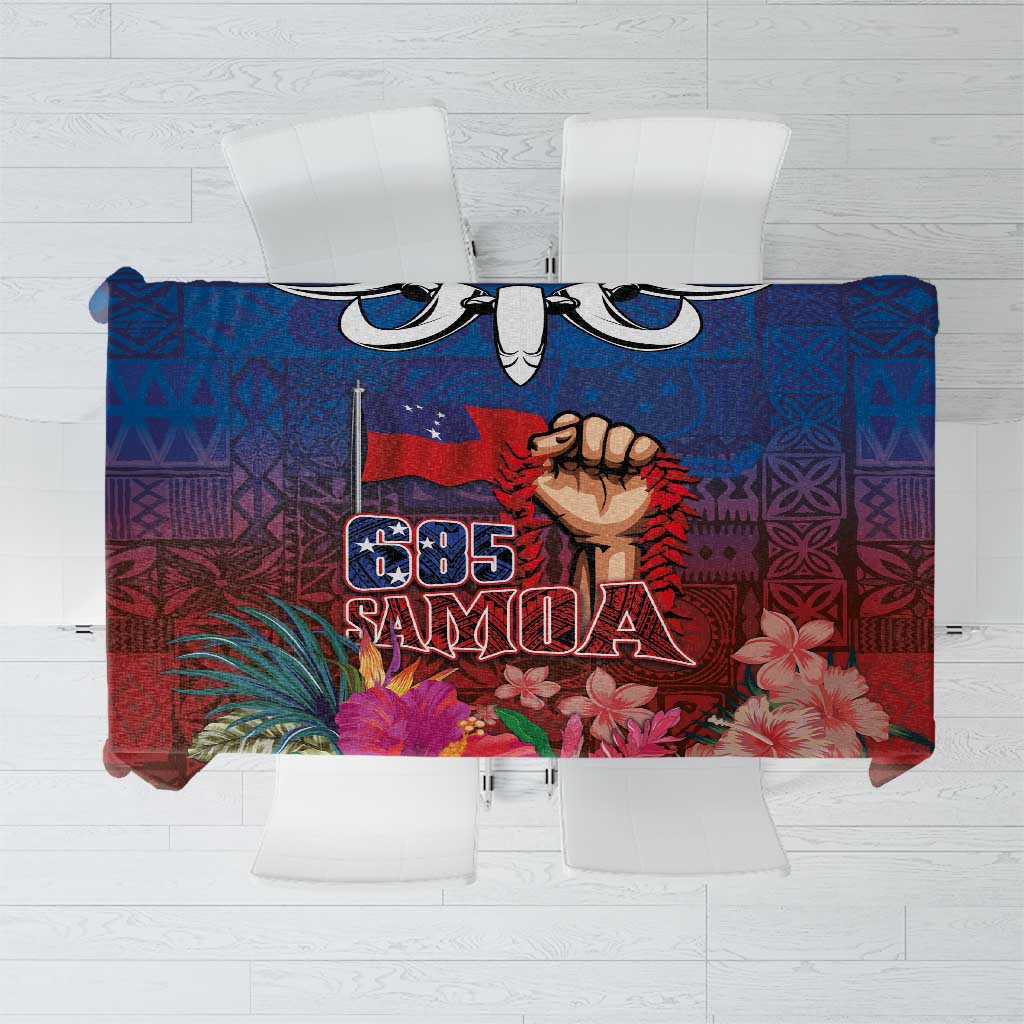 Proud of Samoa Tablecloth Ula Nifo with Samoa 685 and Hibiscus Tapa Tribal Pattern LT03 Blue - Polynesian Pride