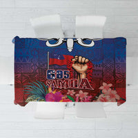 Proud of Samoa Tablecloth Ula Nifo with Samoa 685 and Hibiscus Tapa Tribal Pattern LT03 Blue - Polynesian Pride
