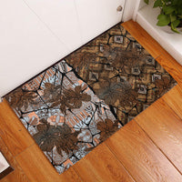 Fiji Masi Tapa Tribal Rubber Doormat Old Hibiscus Vintage Style LT03 Brown - Polynesian Pride