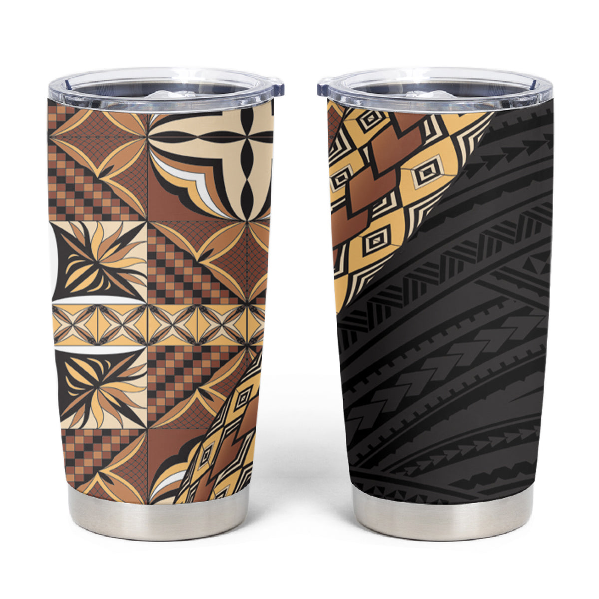Samoan Siapo Tumbler Cup Tatau Pattern Half Style Retro Mode LT03 Brown - Polynesian Pride