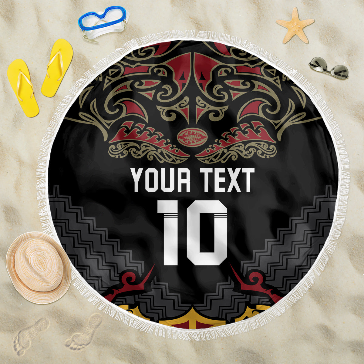 Custom New Zealand Rugby Beach Blanket Black Fern Maori Tribal Pattern LT03 One Size 150cm Black - Polynesian Pride