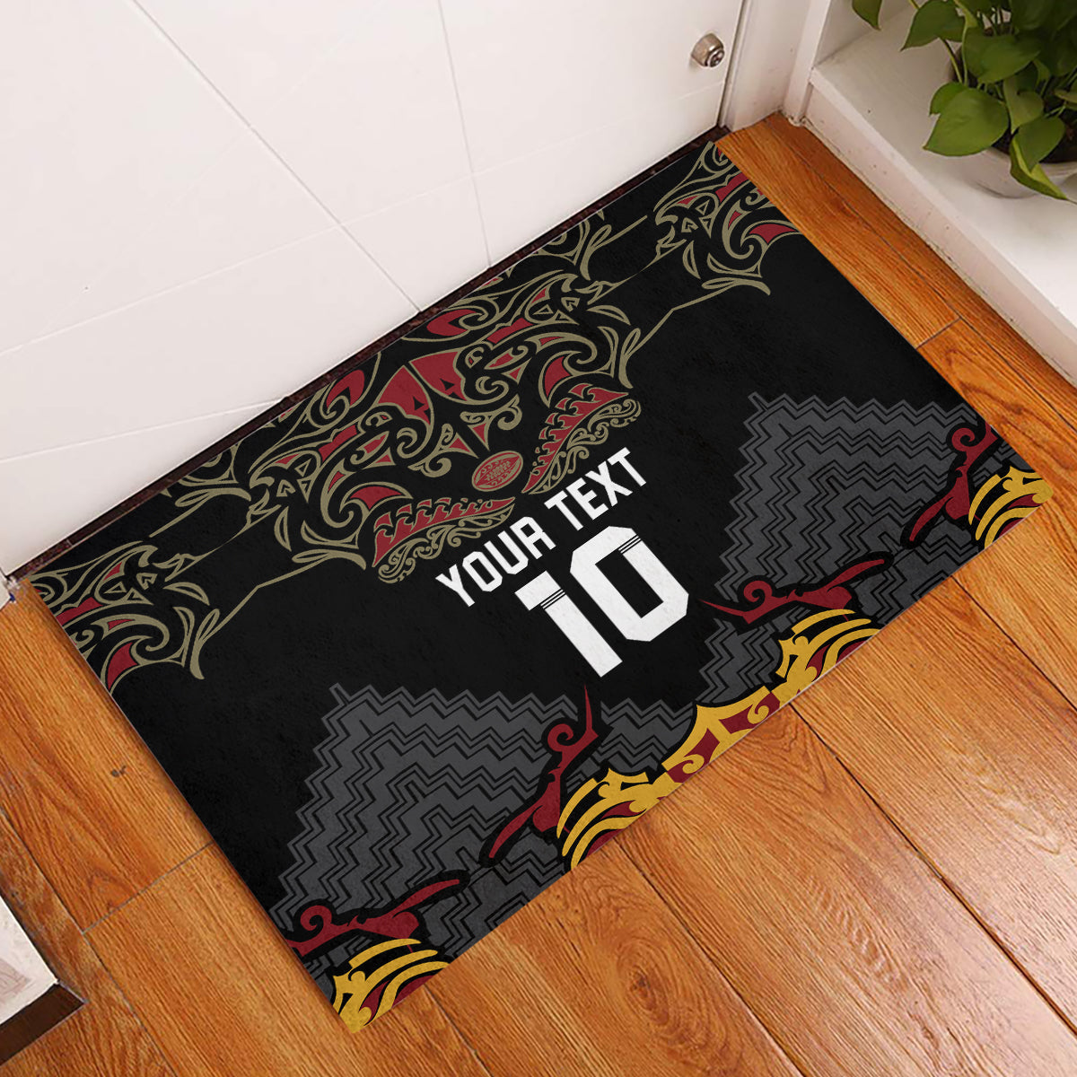 Custom New Zealand Rugby Rubber Doormat Black Fern Maori Tribal Pattern LT03 Black - Polynesian Pride