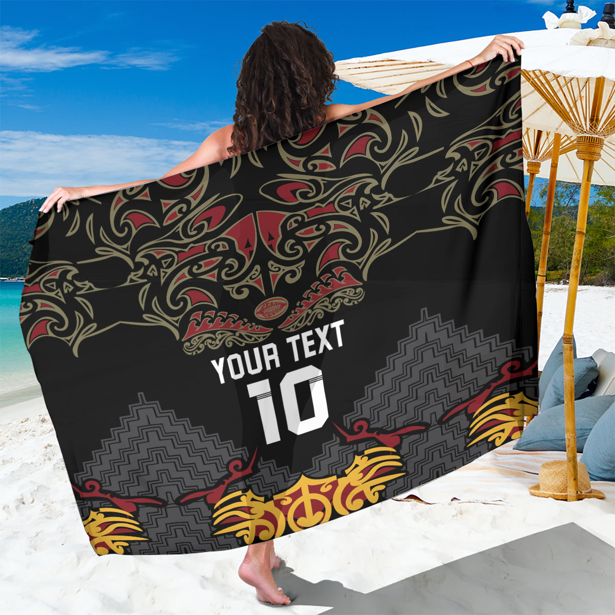 Custom New Zealand Rugby Sarong Black Fern Maori Tribal Pattern LT03 One Size 44 x 66 inches Black - Polynesian Pride