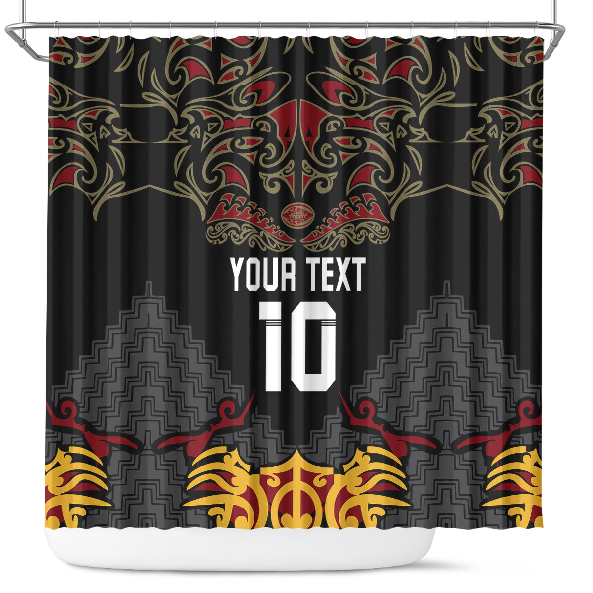 Custom New Zealand Rugby Shower Curtain Black Fern Maori Tribal Pattern