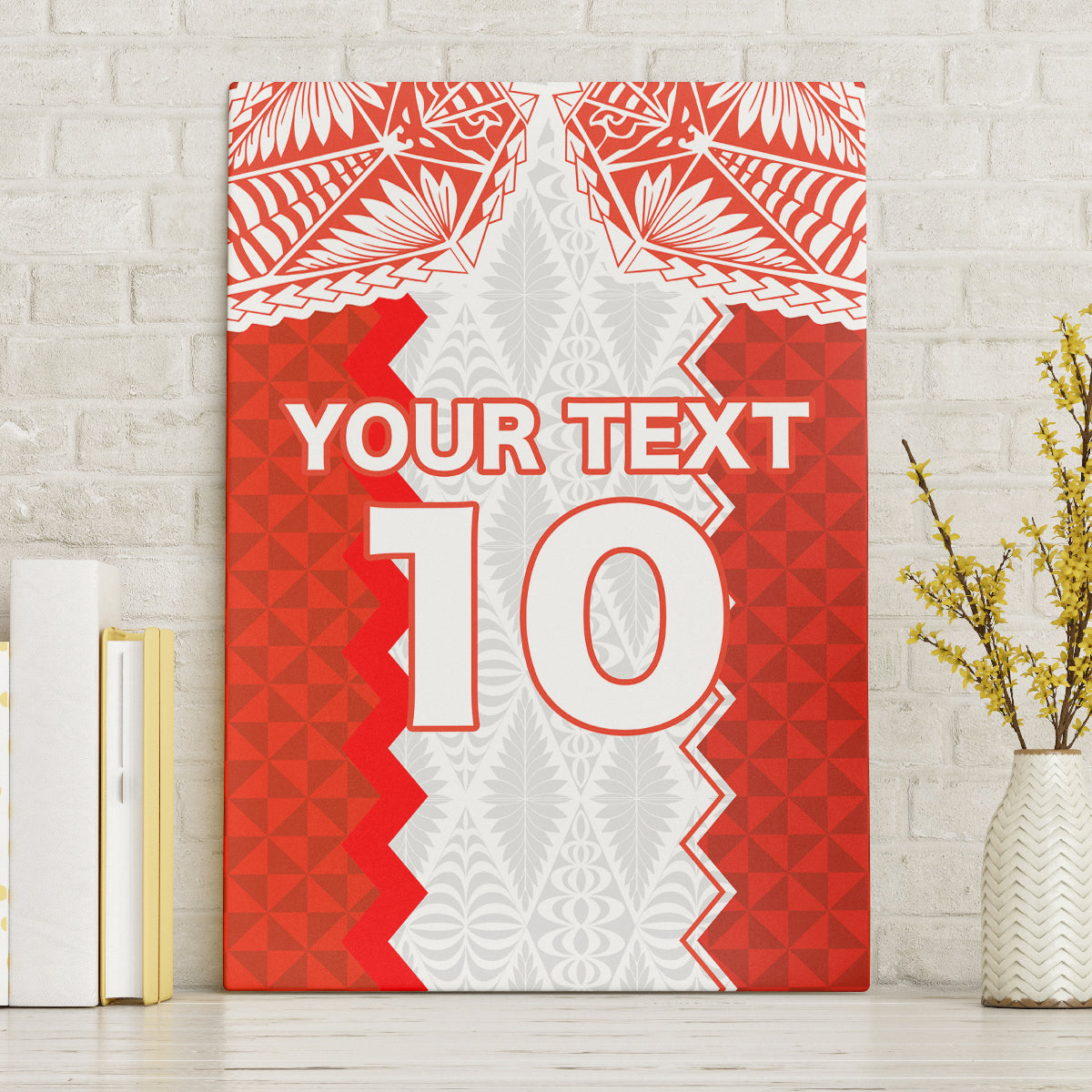 Custom Tonga Rugby Canvas Wall Art Ikale Tahi Ngatu Tribal Pattern LT03 Without Frame Orange - Polynesian Pride