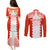 Custom Tonga Rugby Couples Matching Puletasi and Long Sleeve Button Shirt Ikale Tahi Ngatu Tribal Pattern LT03