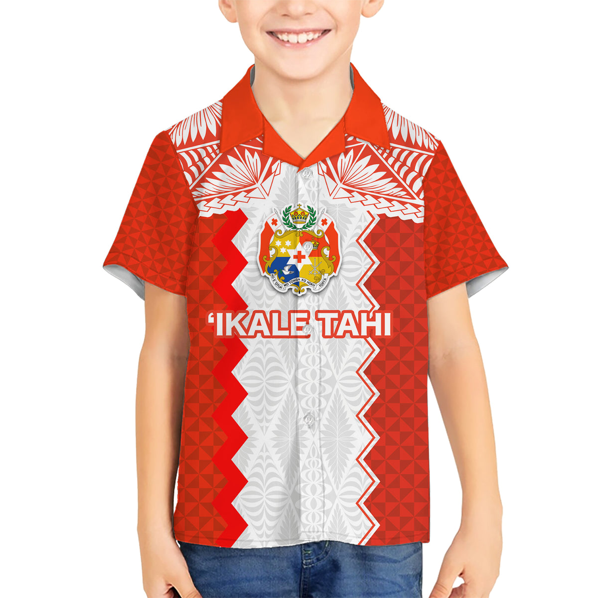 Custom Tonga Rugby Kid Hawaiian Shirt Ikale Tahi Ngatu Tribal Pattern LT03 Kid Orange - Polynesian Pride
