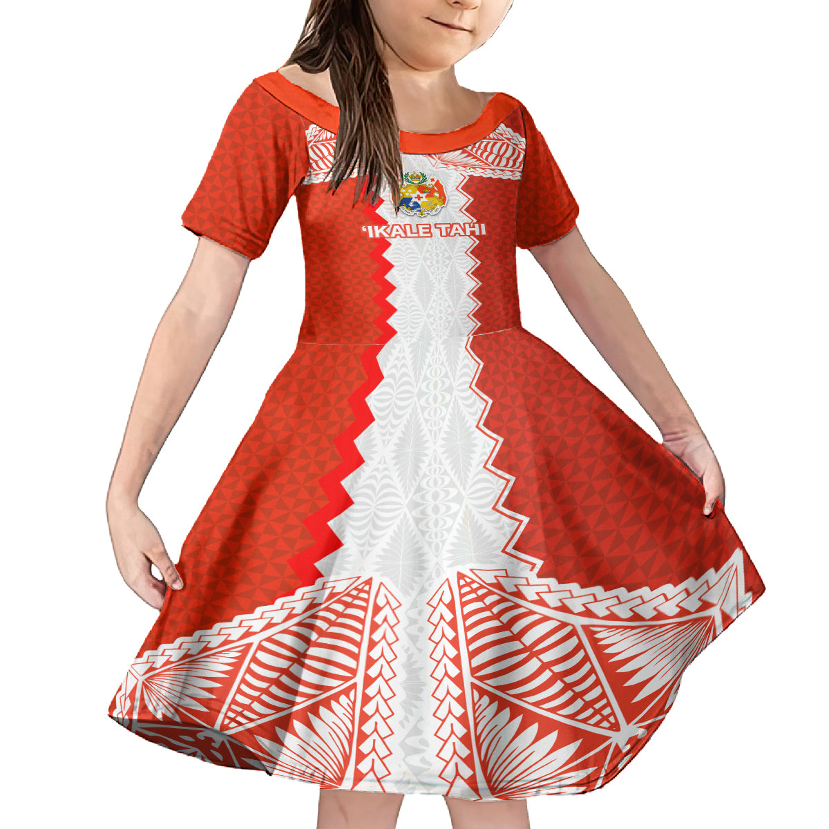 Custom Tonga Rugby Kid Short Sleeve Dress Ikale Tahi Ngatu Tribal Pattern LT03 KID Orange - Polynesian Pride