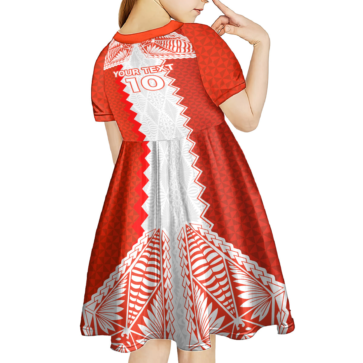 Custom Tonga Rugby Kid Short Sleeve Dress Ikale Tahi Ngatu Tribal Pattern LT03 - Polynesian Pride