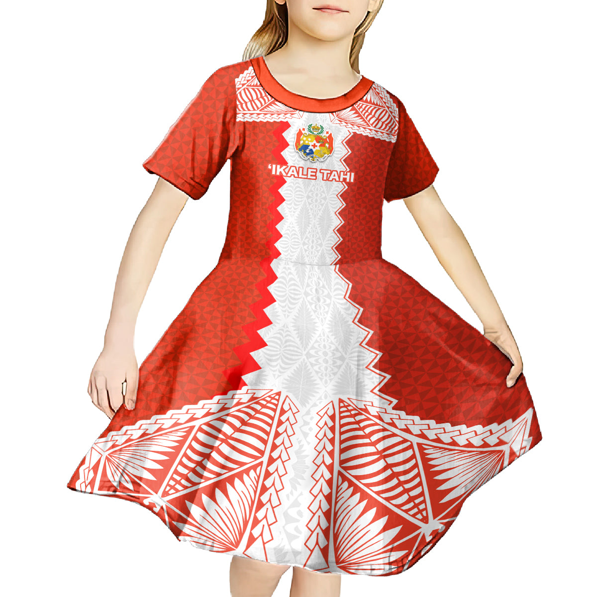 Custom Tonga Rugby Kid Short Sleeve Dress Ikale Tahi Ngatu Tribal Pattern LT03 - Polynesian Pride