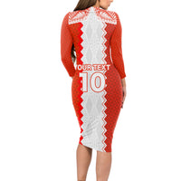 Custom Tonga Rugby Long Sleeve Bodycon Dress Ikale Tahi Ngatu Tribal Pattern LT03 - Polynesian Pride