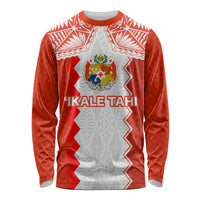 Custom Tonga Rugby Long Sleeve Shirt Ikale Tahi Ngatu Tribal Pattern LT03 Unisex Orange - Polynesian Pride