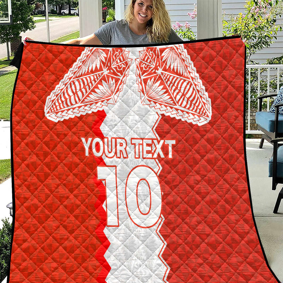 Custom Tonga Rugby Quilt Ikale Tahi Ngatu Tribal Pattern LT03 Orange - Polynesian Pride
