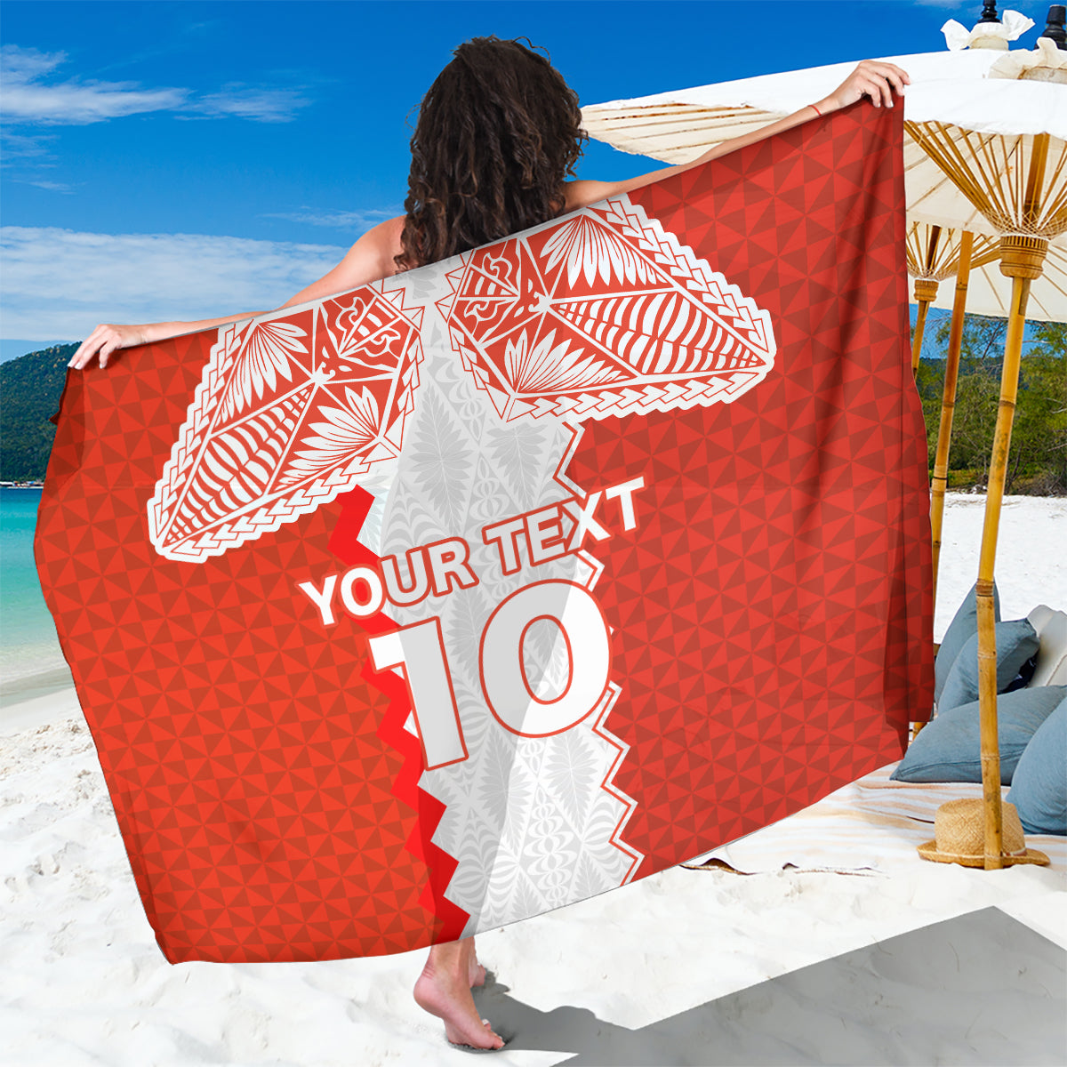 Custom Tonga Rugby Sarong Ikale Tahi Ngatu Tribal Pattern LT03 One Size 44 x 66 inches Orange - Polynesian Pride