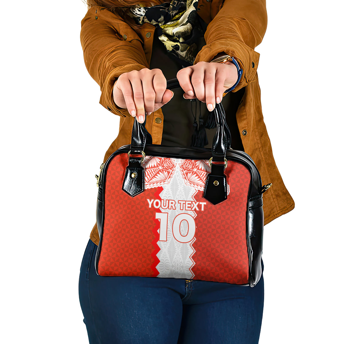 Custom Tonga Rugby Shoulder Handbag Ikale Tahi Ngatu Tribal Pattern LT03 One Size Orange - Polynesian Pride