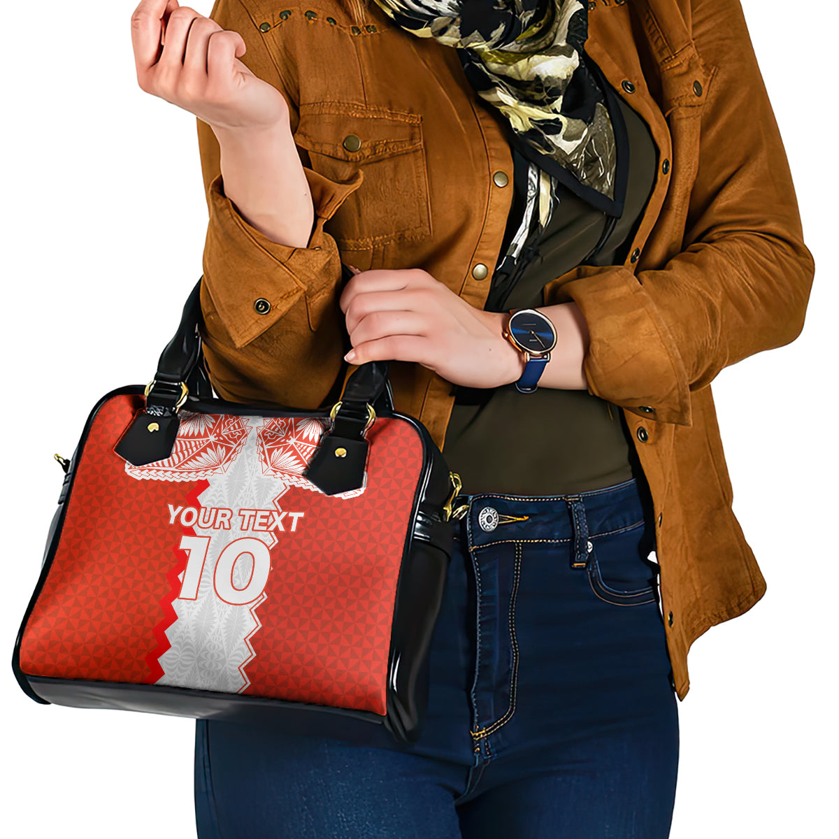 Custom Tonga Rugby Shoulder Handbag Ikale Tahi Ngatu Tribal Pattern LT03 - Polynesian Pride