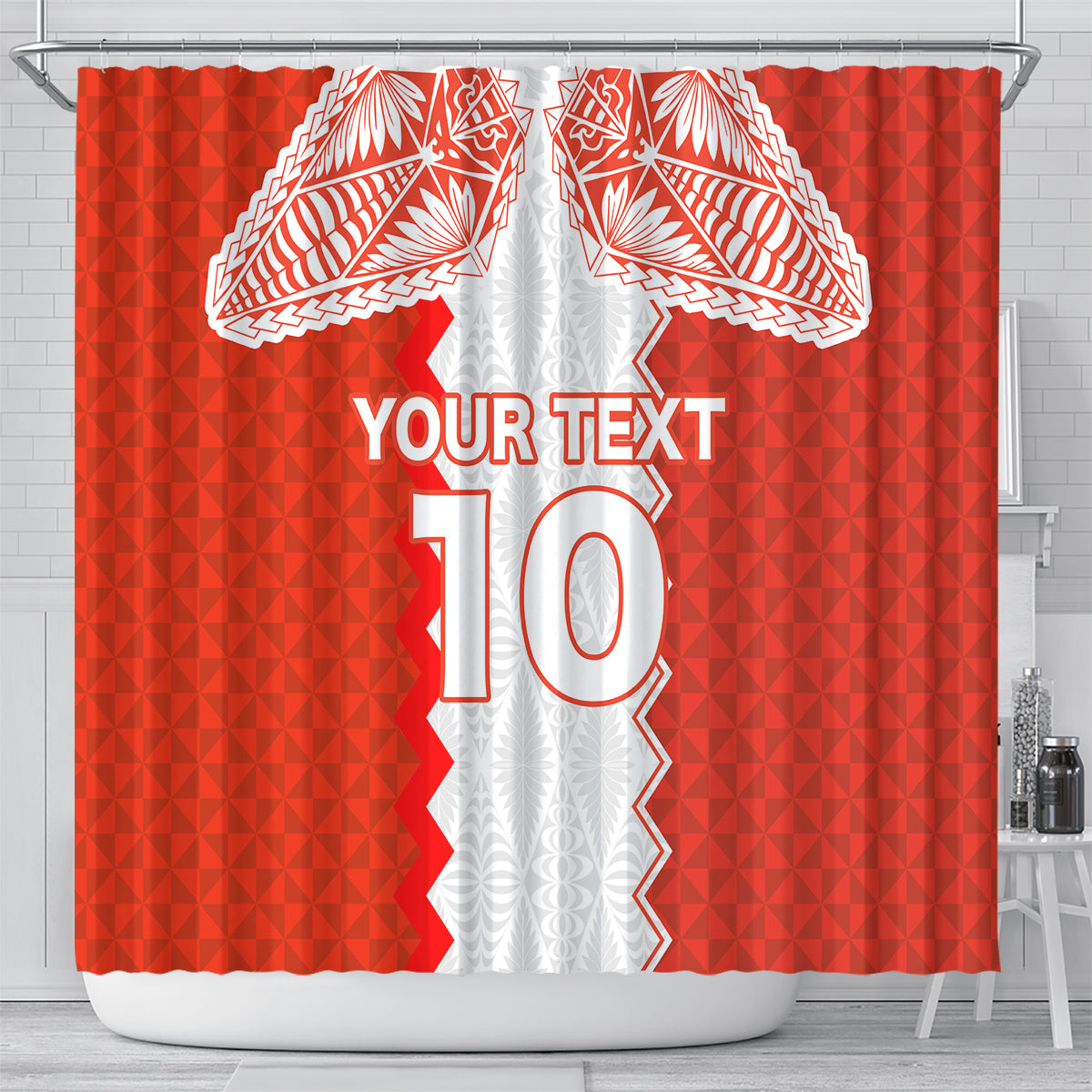 Custom Tonga Rugby Shower Curtain Ikale Tahi Ngatu Tribal Pattern LT03 - Polynesian Pride
