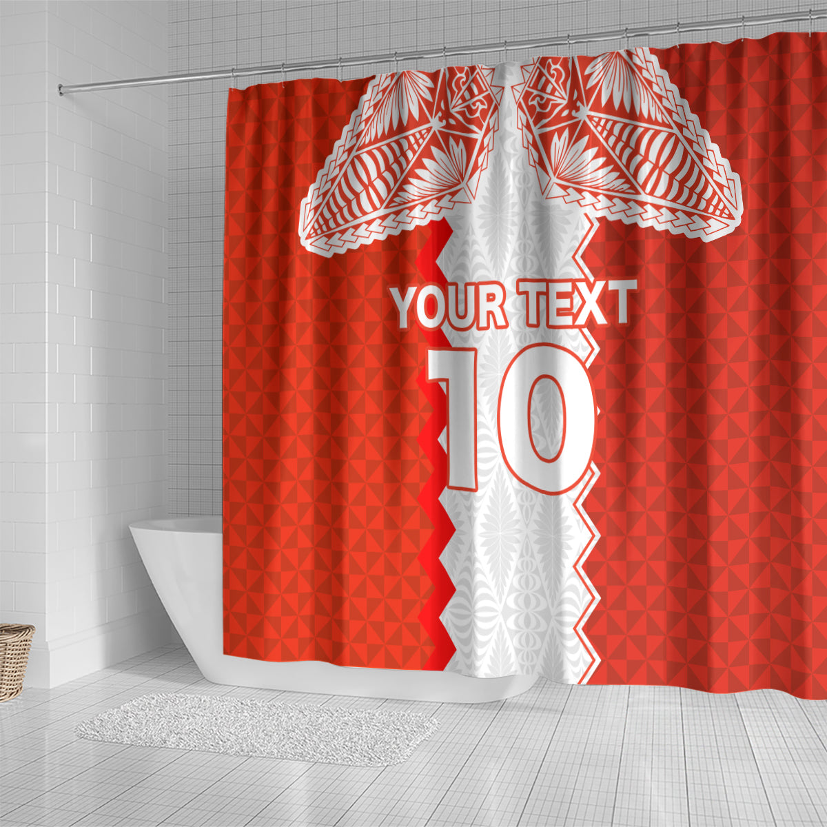Custom Tonga Rugby Shower Curtain Ikale Tahi Ngatu Tribal Pattern LT03 - Polynesian Pride