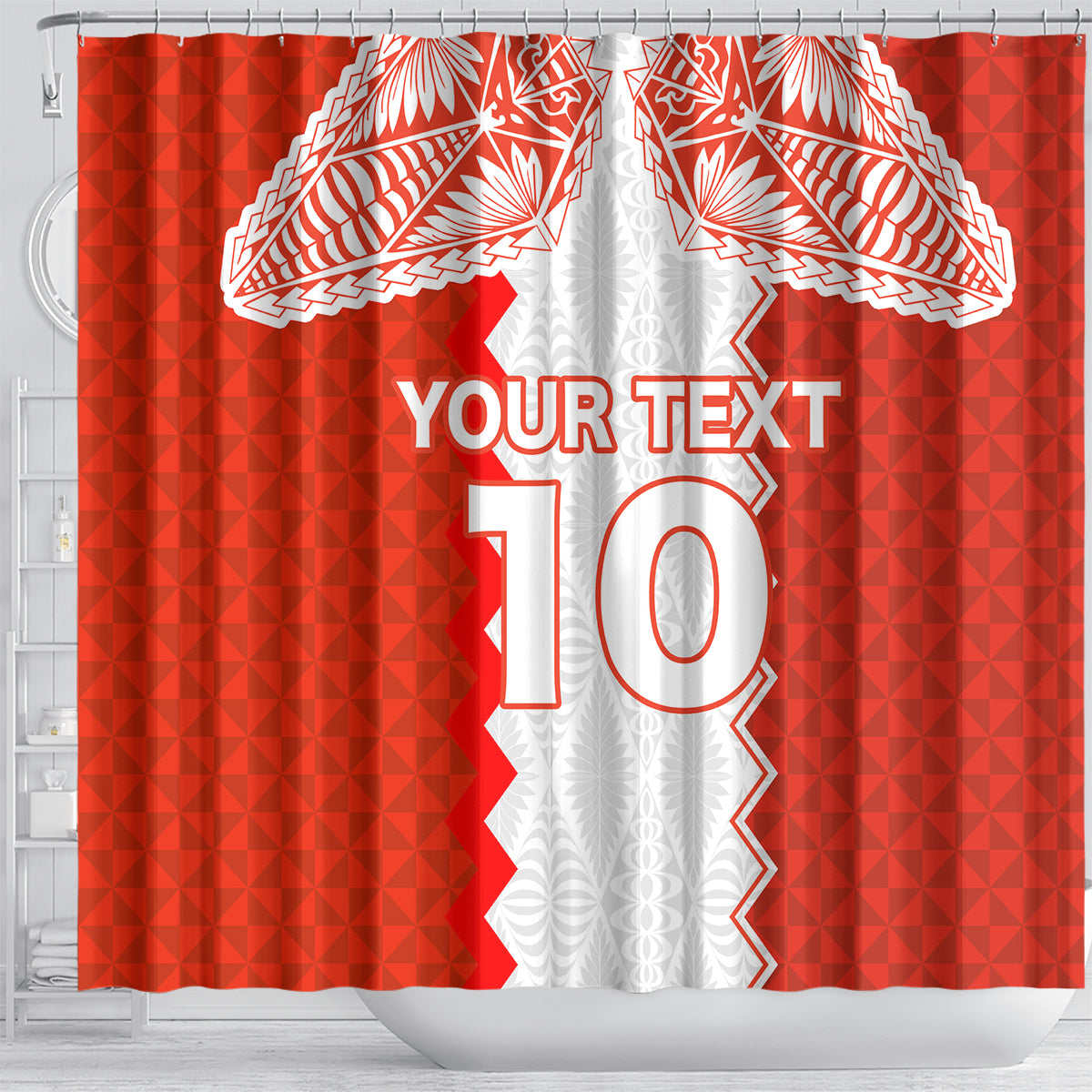 Custom Tonga Rugby Shower Curtain Ikale Tahi Ngatu Tribal Pattern LT03 - Polynesian Pride