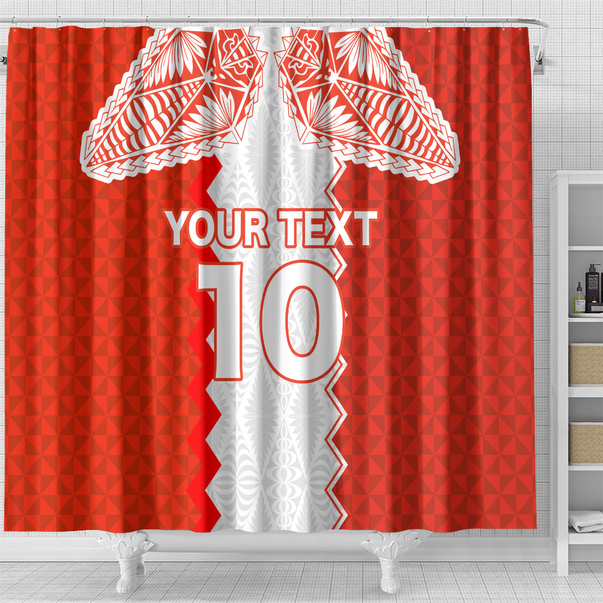 Custom Tonga Rugby Shower Curtain Ikale Tahi Ngatu Tribal Pattern LT03 - Polynesian Pride