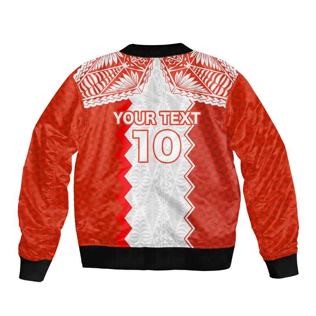 Custom Tonga Rugby Sleeve Zip Bomber Jacket Ikale Tahi Ngatu Tribal Pattern LT03 - Polynesian Pride