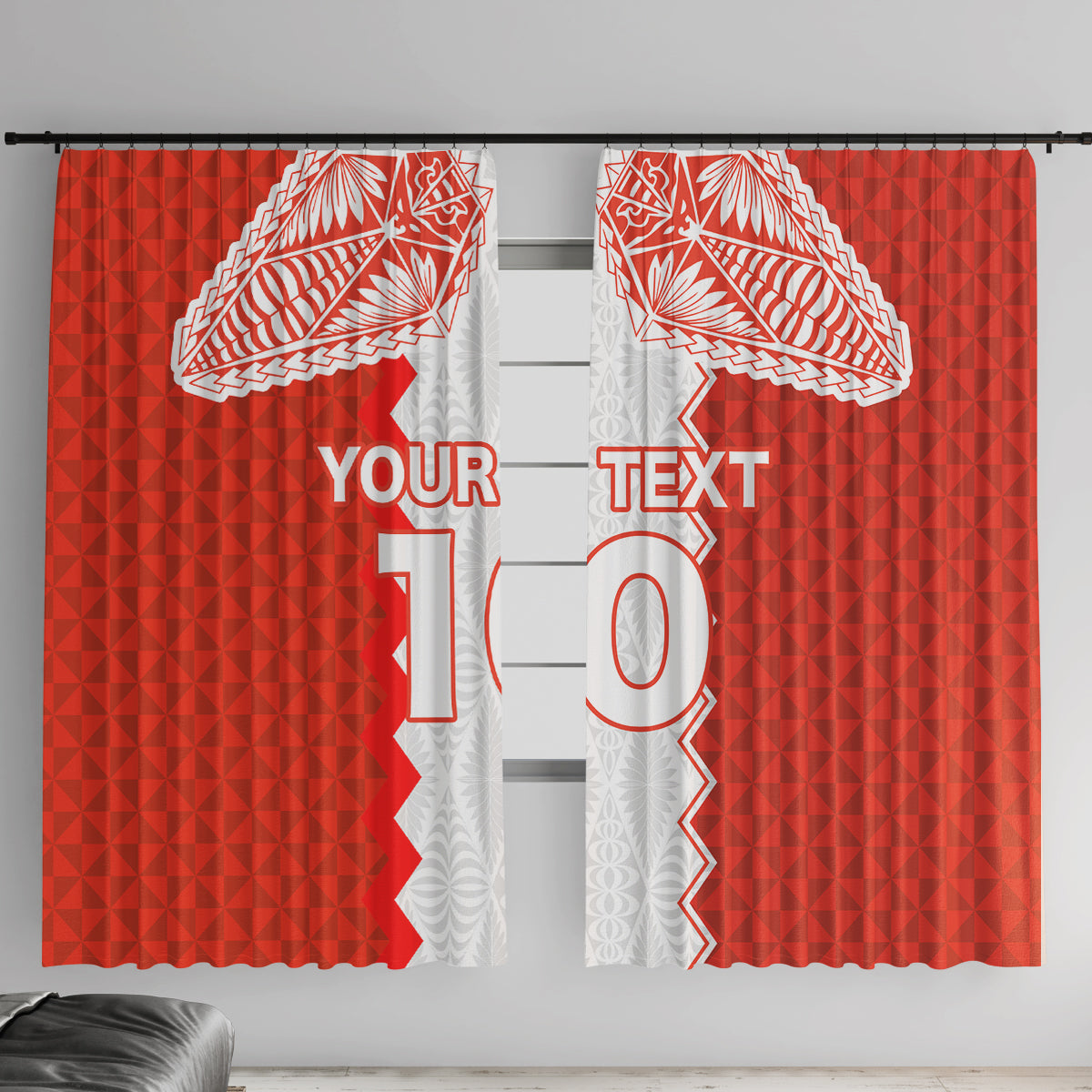 Custom Tonga Rugby Window Curtain Ikale Tahi Ngatu Tribal Pattern LT03 With Hooks Orange - Polynesian Pride