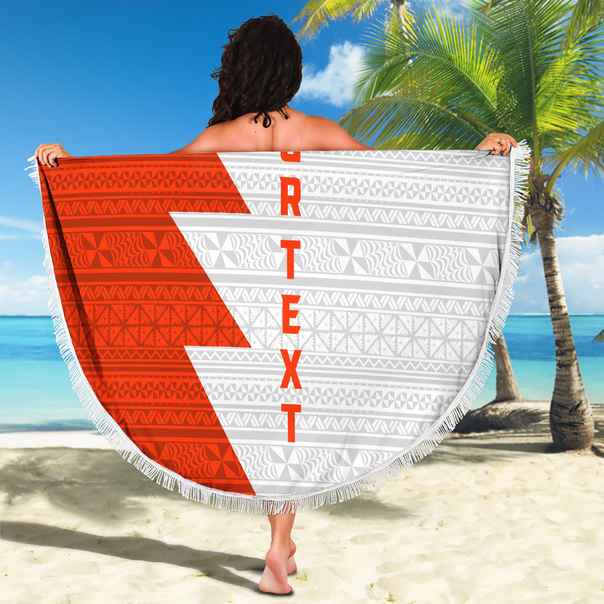 Custom Tonga Rugby Beach Blanket Ikale Tahi Ngatu Tribal Pattern Half Style LT03 - Polynesian Pride