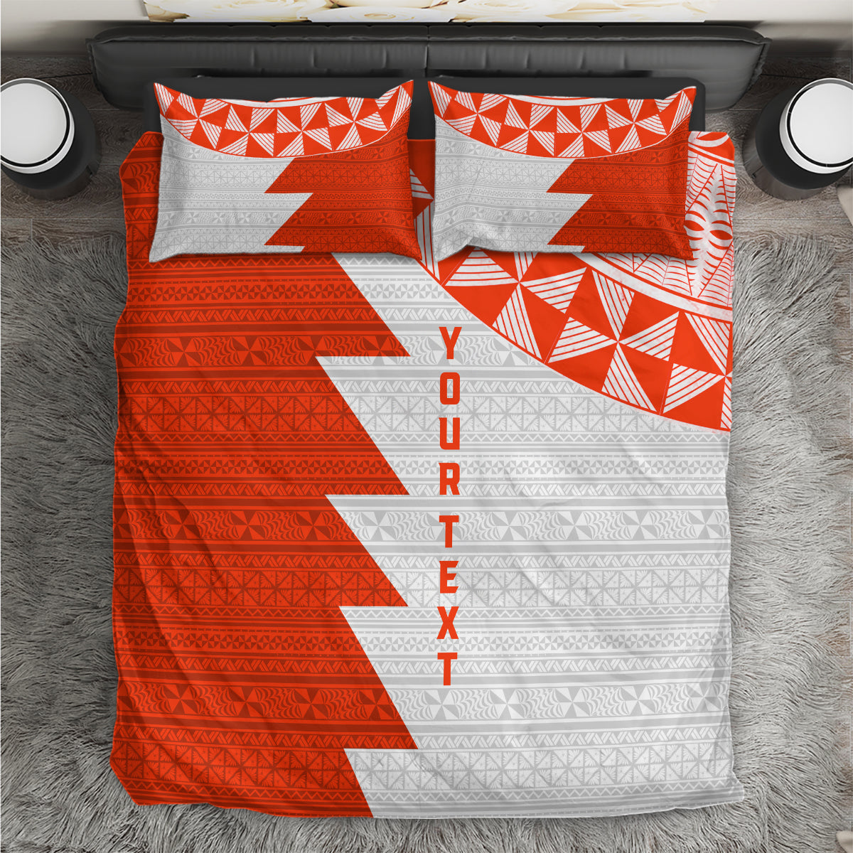 Custom Tonga Rugby Bedding Set Ikale Tahi Ngatu Tribal Pattern Half Style LT03 Orange - Polynesian Pride