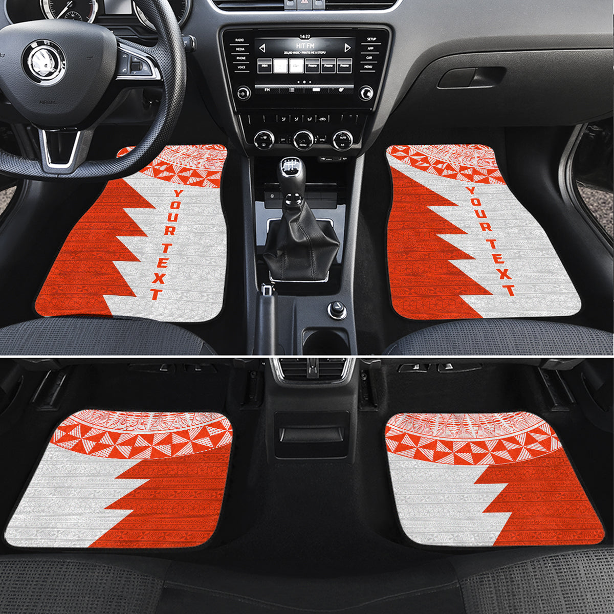 Custom Tonga Rugby Car Mats Ikale Tahi Ngatu Tribal Pattern Half Style LT03 Set 4pcs Orange - Polynesian Pride