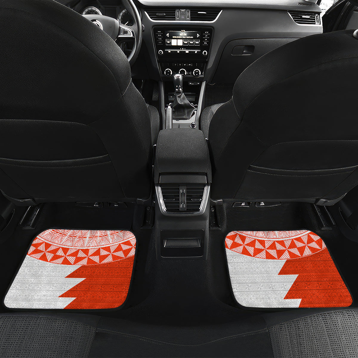 Custom Tonga Rugby Car Mats Ikale Tahi Ngatu Tribal Pattern Half Style LT03 Set 2pcs - Back Orange - Polynesian Pride