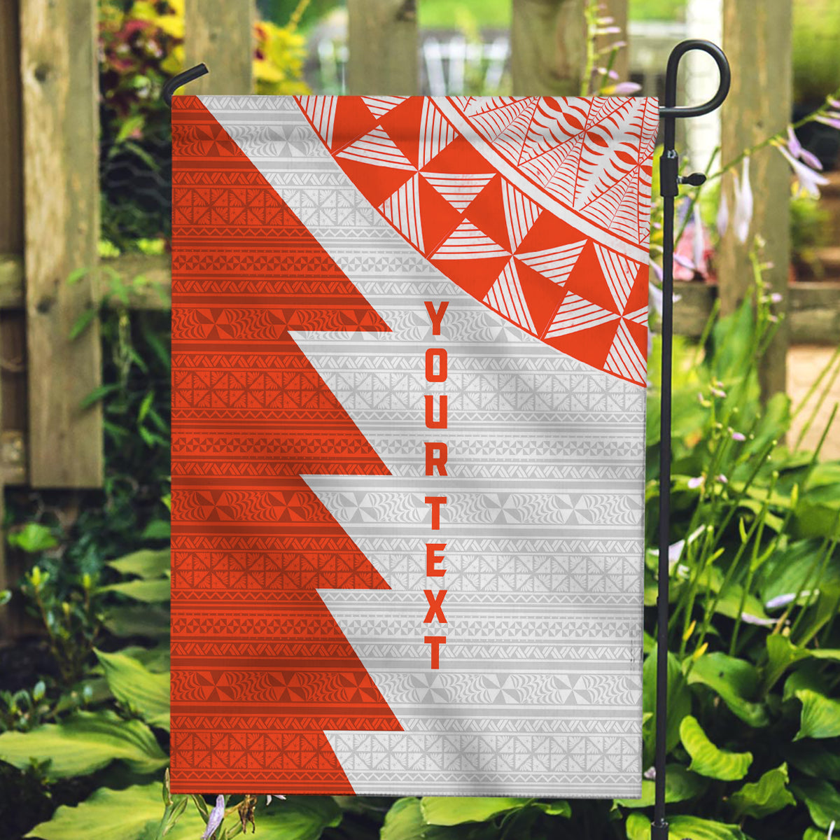 Custom Tonga Rugby Garden Flag Ikale Tahi Ngatu Tribal Pattern Half Style LT03 Garden Flag Orange - Polynesian Pride