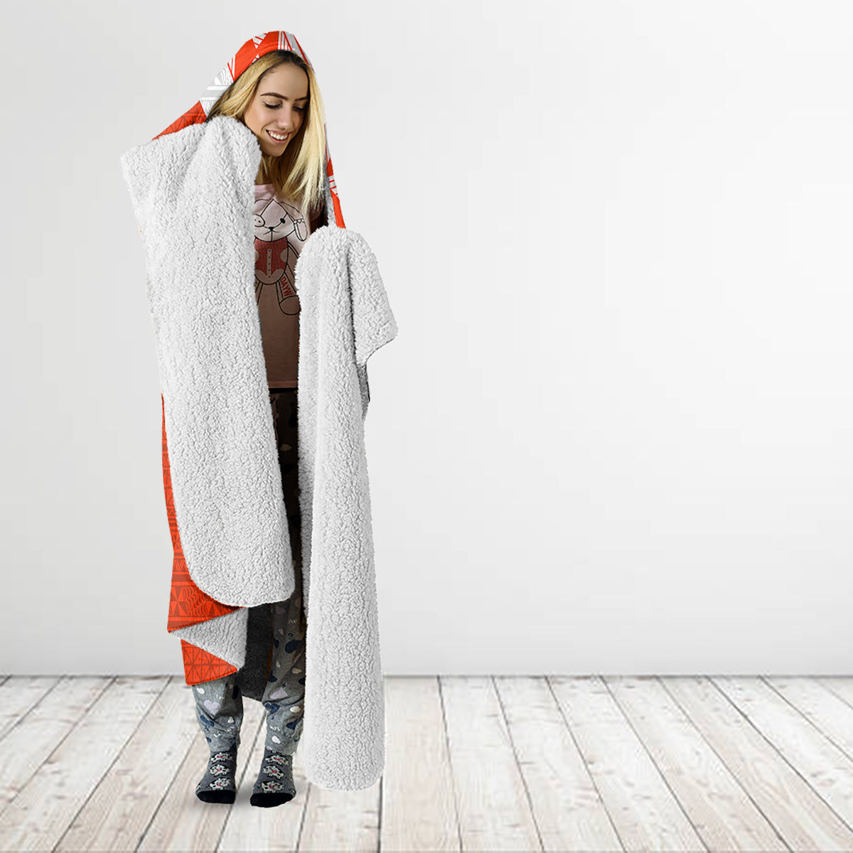 Custom Tonga Rugby Hooded Blanket Ikale Tahi Ngatu Tribal Pattern Half Style LT03 - Polynesian Pride