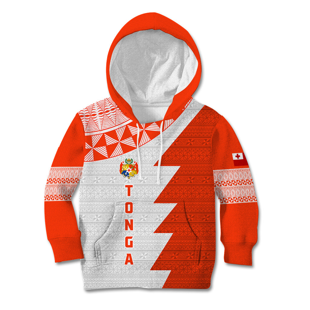 Custom Tonga Rugby Kid Hoodie Ikale Tahi Ngatu Tribal Pattern Half Style LT03 Hoodie Orange - Polynesian Pride