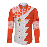 Custom Tonga Rugby Long Sleeve Button Shirt Ikale Tahi Ngatu Tribal Pattern Half Style LT03 Unisex Orange - Polynesian Pride