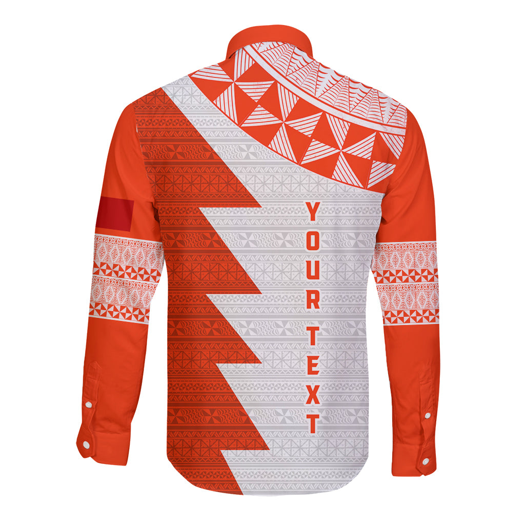 Custom Tonga Rugby Long Sleeve Button Shirt Ikale Tahi Ngatu Tribal Pattern Half Style LT03 - Polynesian Pride