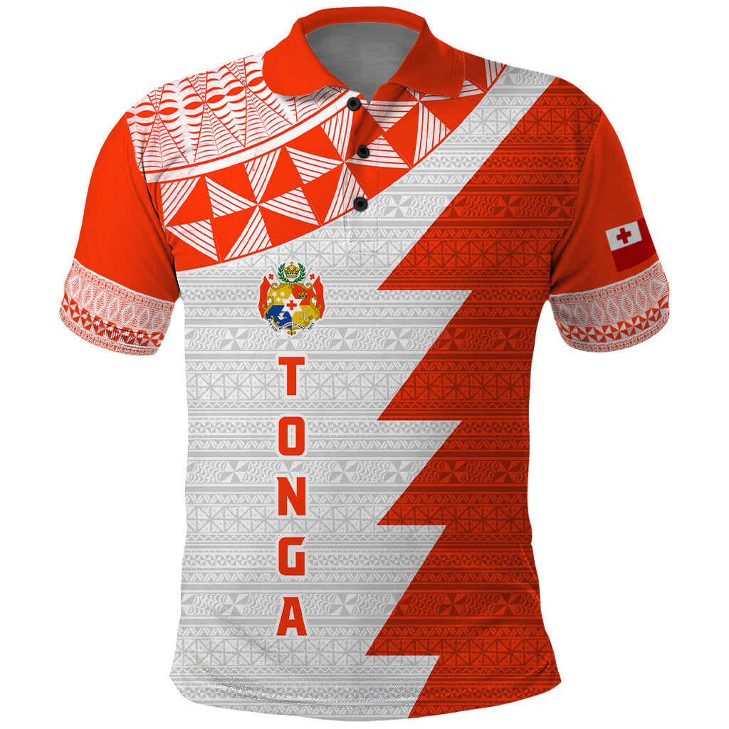 Custom Tonga Rugby Polo Shirt Ikale Tahi Ngatu Tribal Pattern Half Style LT03 Orange - Polynesian Pride