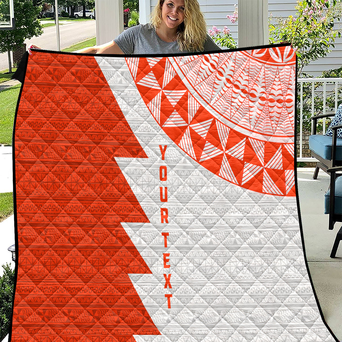 Custom Tonga Rugby Quilt Ikale Tahi Ngatu Tribal Pattern Half Style