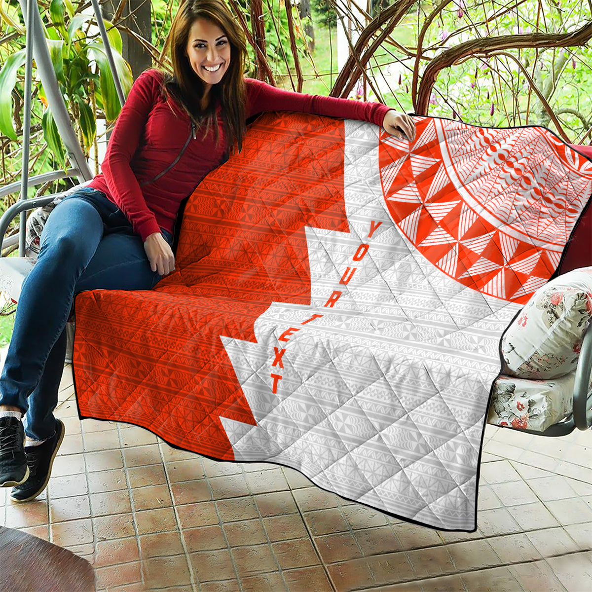 Custom Tonga Rugby Quilt Ikale Tahi Ngatu Tribal Pattern Half Style LT03 - Polynesian Pride