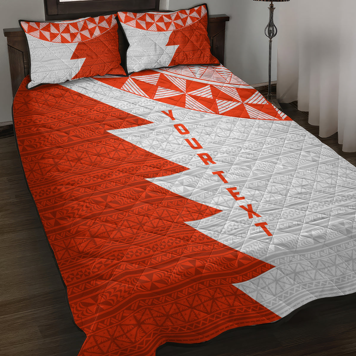 Custom Tonga Rugby Quilt Bed Set Ikale Tahi Ngatu Tribal Pattern Half Style LT03 Orange - Polynesian Pride
