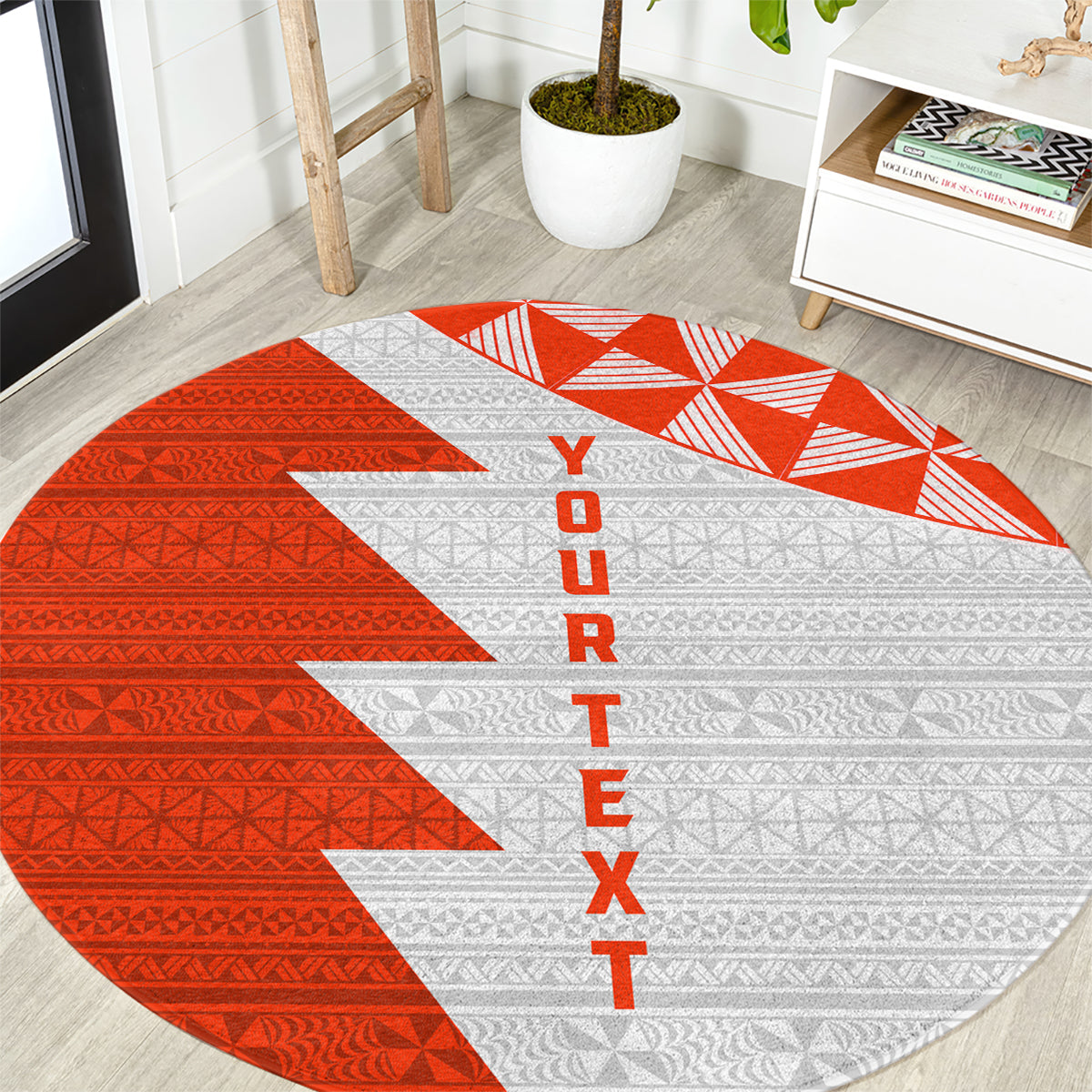 Custom Tonga Rugby Round Carpet Ikale Tahi Ngatu Tribal Pattern Half Style LT03 Orange - Polynesian Pride