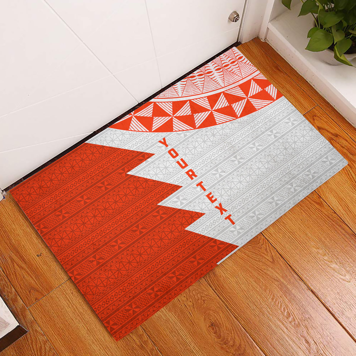 Custom Tonga Rugby Rubber Doormat Ikale Tahi Ngatu Tribal Pattern Half Style LT03 Orange - Polynesian Pride