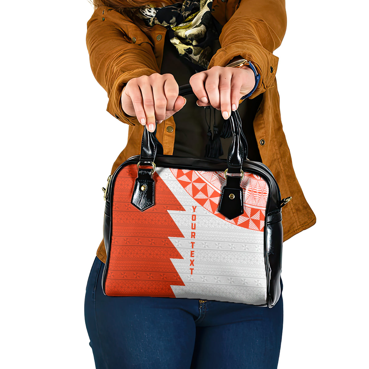 Custom Tonga Rugby Shoulder Handbag Ikale Tahi Ngatu Tribal Pattern Half Style LT03 One Size Orange - Polynesian Pride