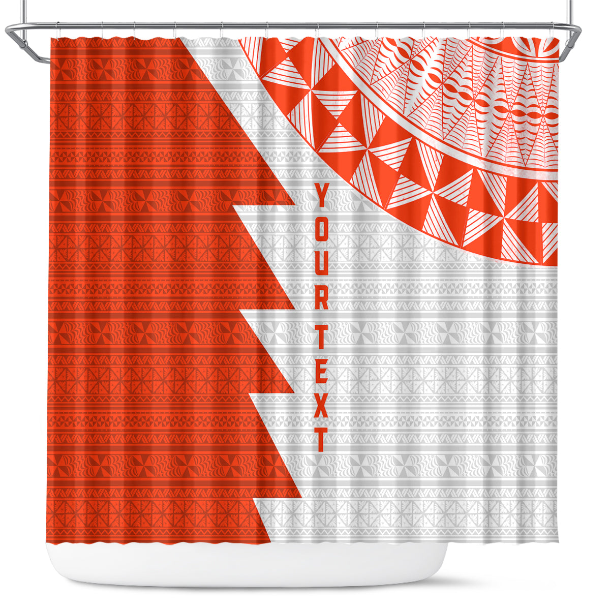 Custom Tonga Rugby Shower Curtain Ikale Tahi Ngatu Tribal Pattern Half Style LT03 Orange - Polynesian Pride