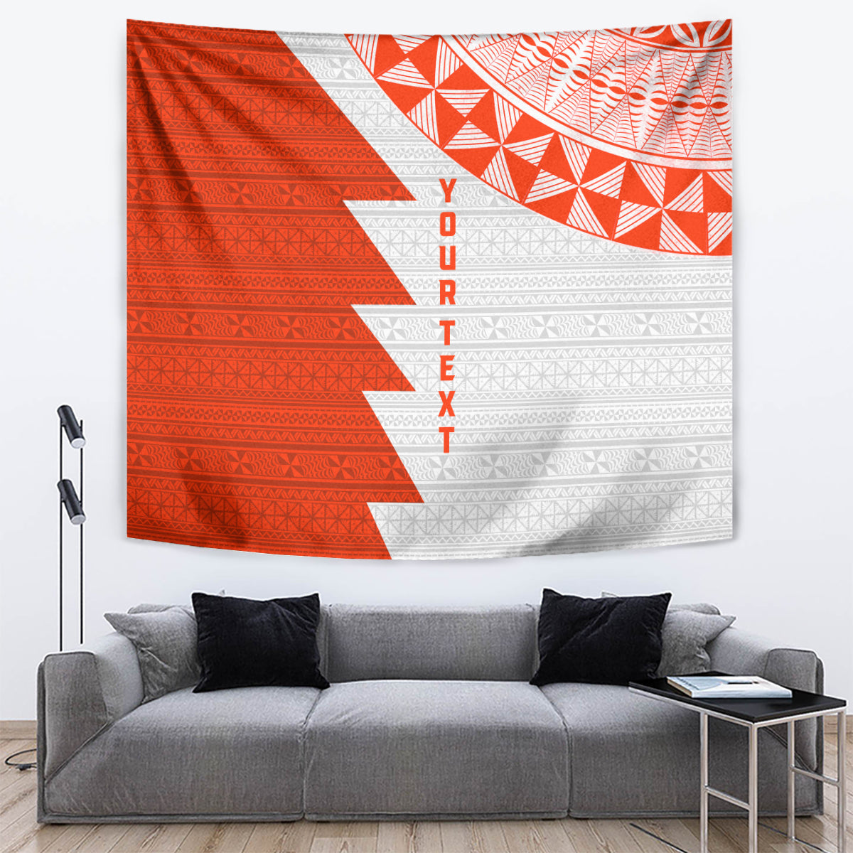 Custom Tonga Rugby Tapestry Ikale Tahi Ngatu Tribal Pattern Half Style LT03 Orange - Polynesian Pride