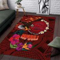 American Samoa Manulele Tausala Nu'uuli Area Rug Tatau Art Pattern with Tropical Plants LT03 Red - Polynesian Pride