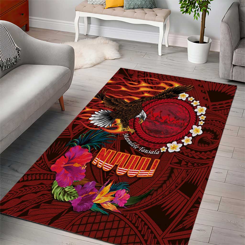 American Samoa Manulele Tausala Nu'uuli Area Rug Tatau Art Pattern with Tropical Plants LT03 - Polynesian Pride