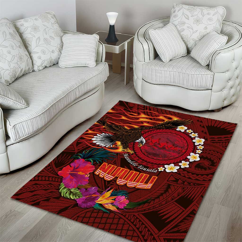 American Samoa Manulele Tausala Nu'uuli Area Rug Tatau Art Pattern with Tropical Plants LT03 - Polynesian Pride