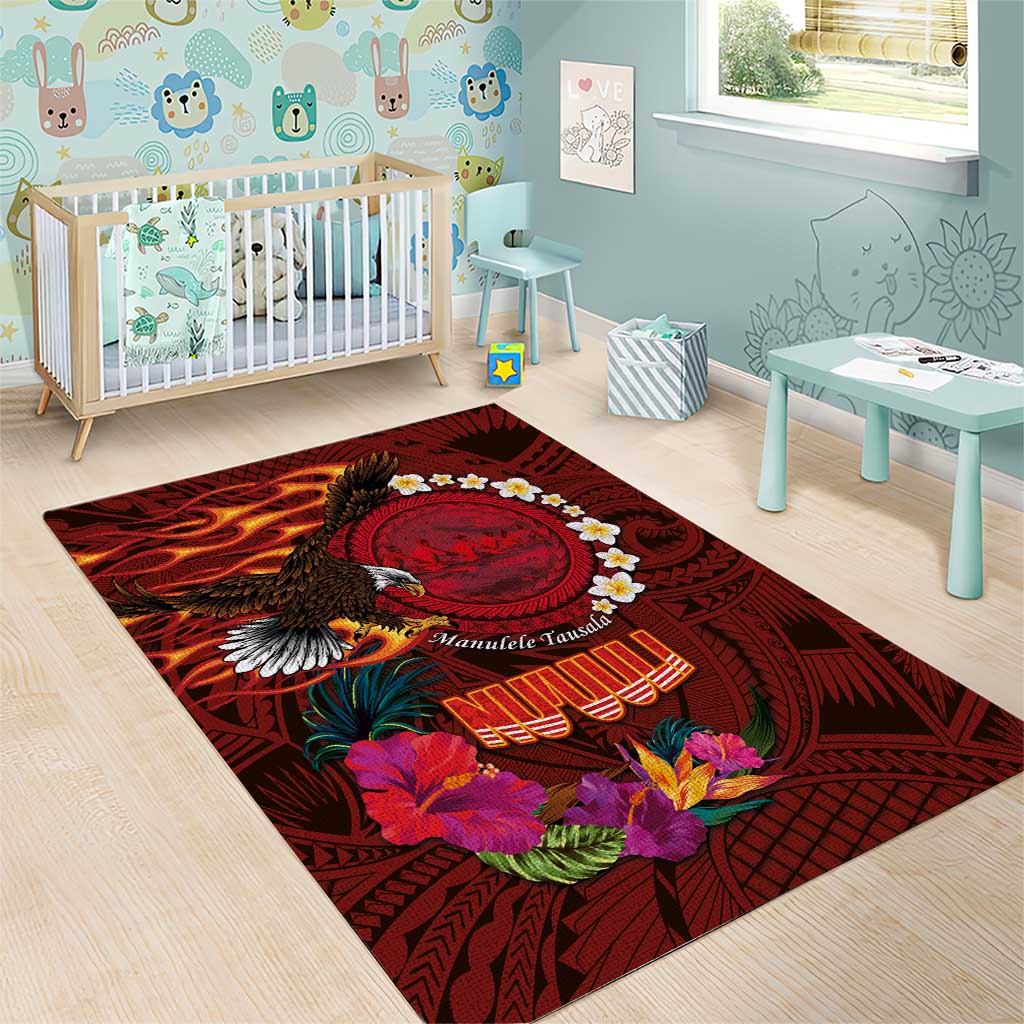 American Samoa Manulele Tausala Nu'uuli Area Rug Tatau Art Pattern with Tropical Plants LT03 - Polynesian Pride