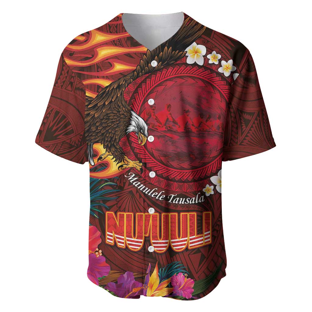 American Samoa Manulele Tausala Nu'uuli Baseball Jersey Tatau Art Pattern with Tropical Plants LT03 Red - Polynesian Pride